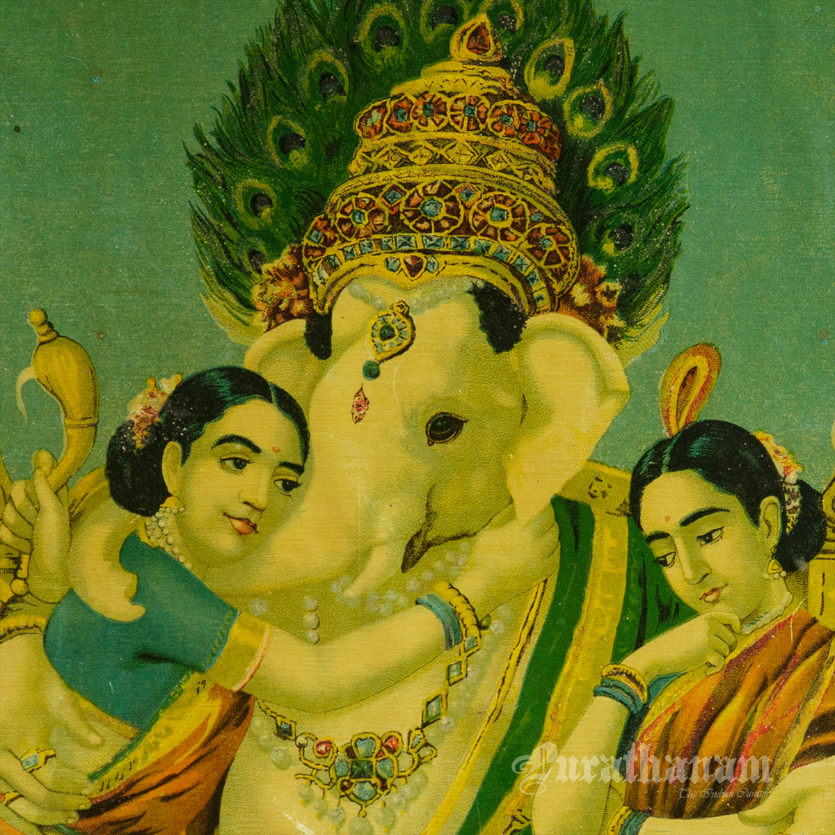Riddhi Siddhi Ganapati  by Ravi Varma - Oleograph Print