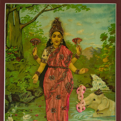 Lakshmi by Ravi Varma -  Oleograph Print Embellished
