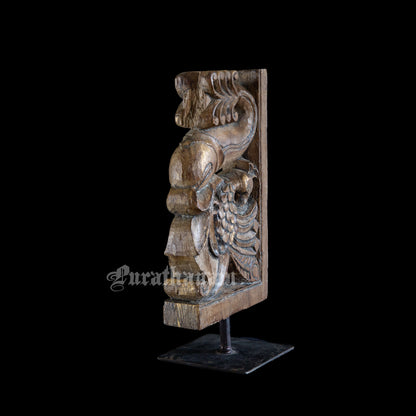 Annapakshi and Makara Antique Teak Wood Temple Corbel