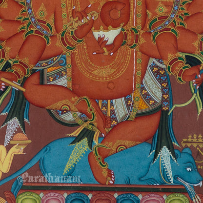 12-Armed Maha Rakta Ganapati - Tibetan thangka Art