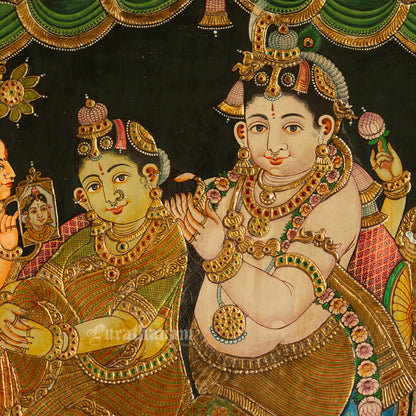 Radha Krishnan with Gopikas - Tanjore Painting