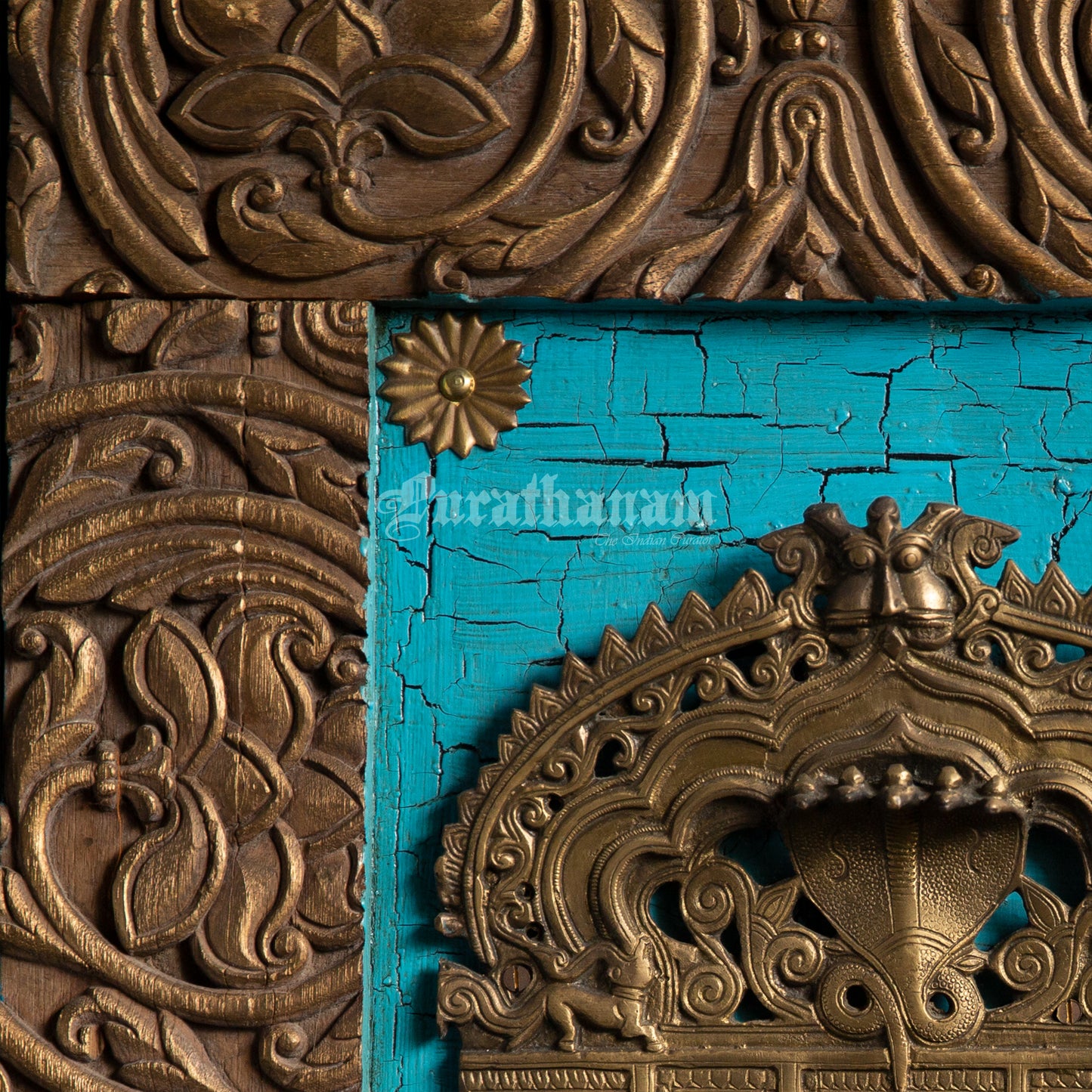 Brass Prabhavali mounted on Antique Wooden Plaque