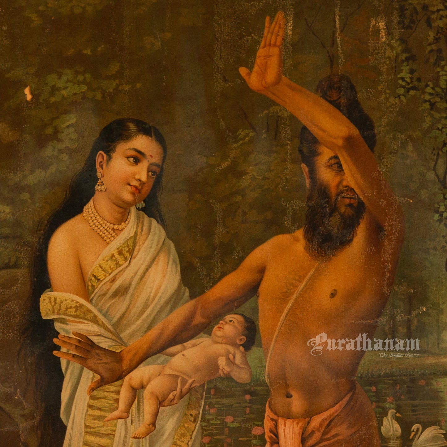 The birth of Shakuntala by Ravi Varma - Lithograph Print -  Ravi Varma FAL Press