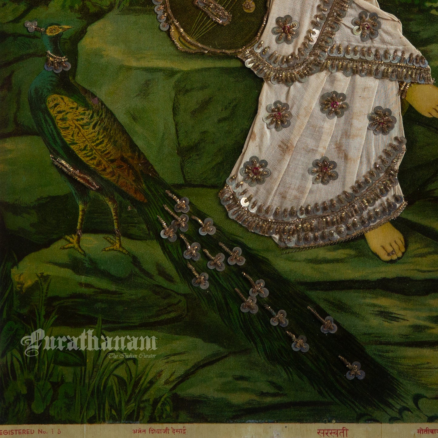 Saraswati by Ravi Varma - Oleograph Print  - Embellished