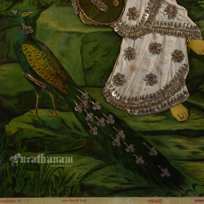 Saraswati by Ravi Varma - Oleograph Print  - Embellished