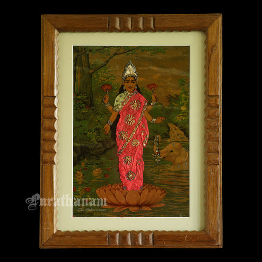 Lakshmi by Ravi Varma -  Oleograph Print Embellished