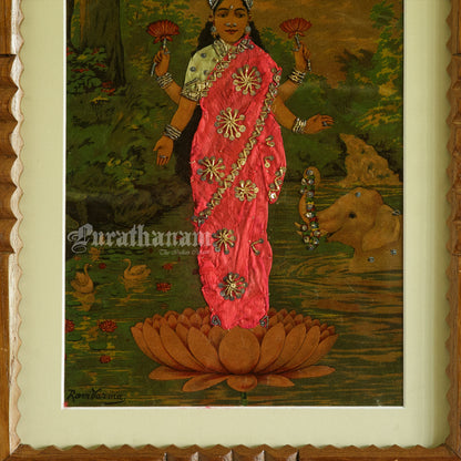 Lakshmi by Ravi Varma -  Oleograph Print Embellished