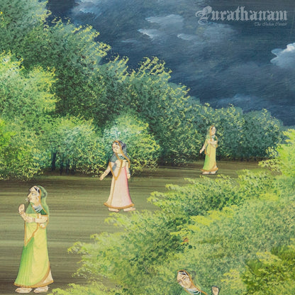 Radha Krishna in Braj - watercolor Painting by Khubiram Gopilal