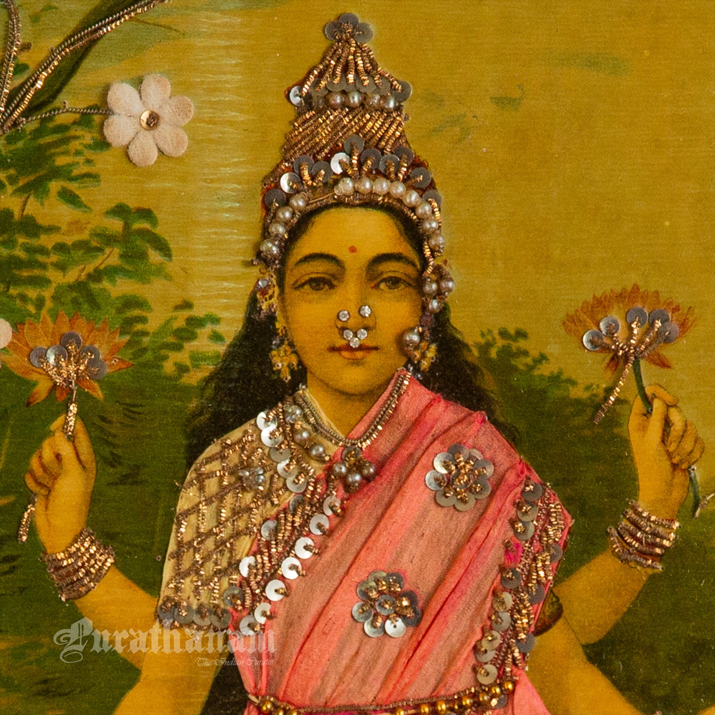 Lakshmi by Ravi Varma - Oleograph Print (Embellished)