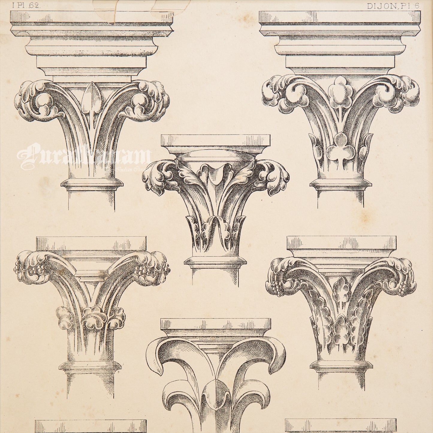 Medieval Architecture & Art-Dijon - Plate 6 (PG-62) -Steel Engraving