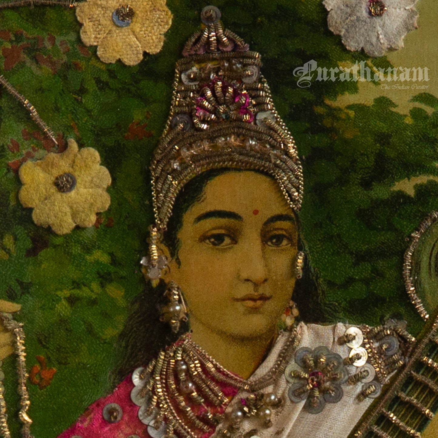 Saraswati by Ravi Varma - Oleograph Print  - Embellished