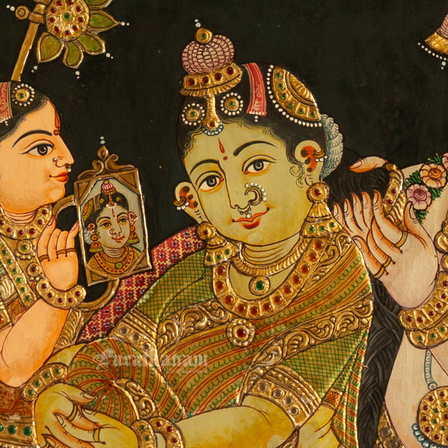 Radha Krishnan with Gopikas - Tanjore Painting