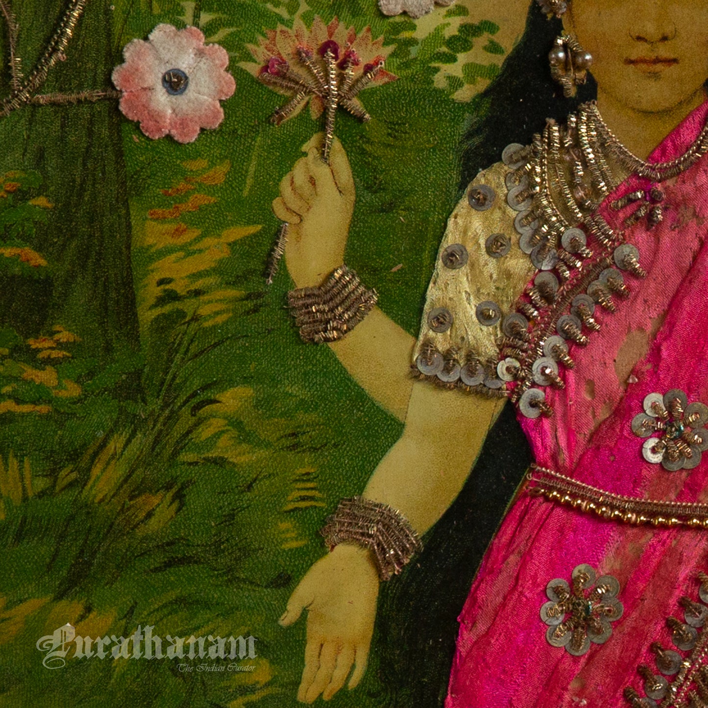 Lakshmi by Ravi Varma - Oleograph Print  - Embellished