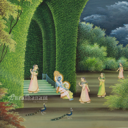 Radha Krishna in Braj - watercolor Painting by Khubiram Gopilal