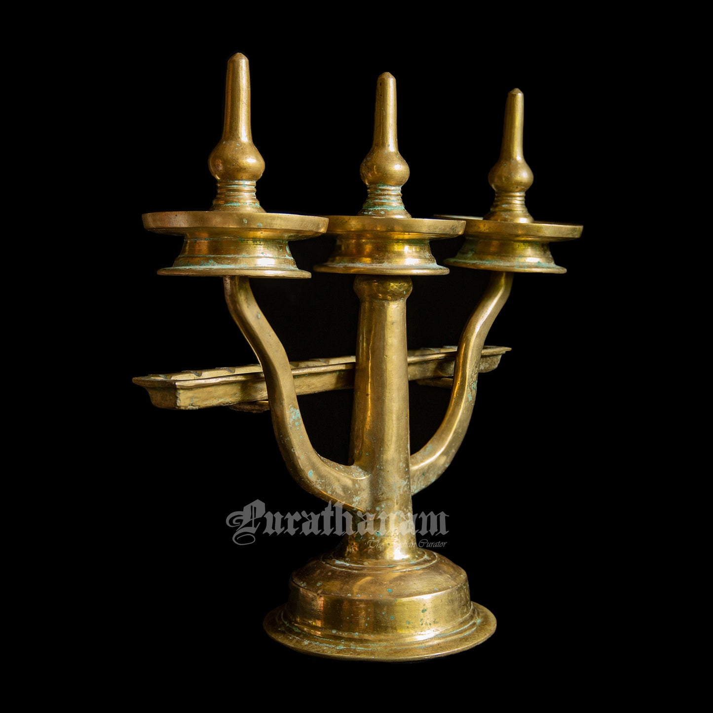 Three Branched oil Lamp/ Kavara Vilakku - Brass