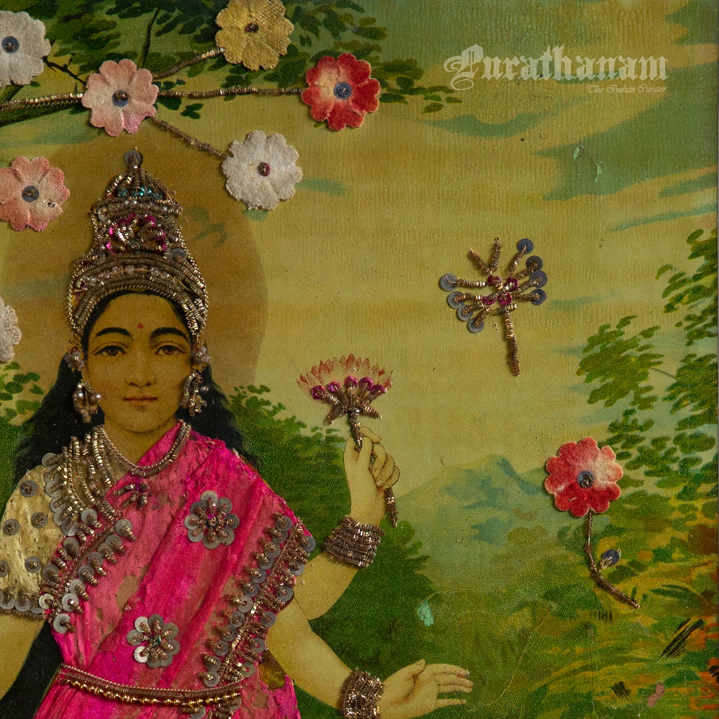 Lakshmi by Ravi Varma - Oleograph Print  - Embellished