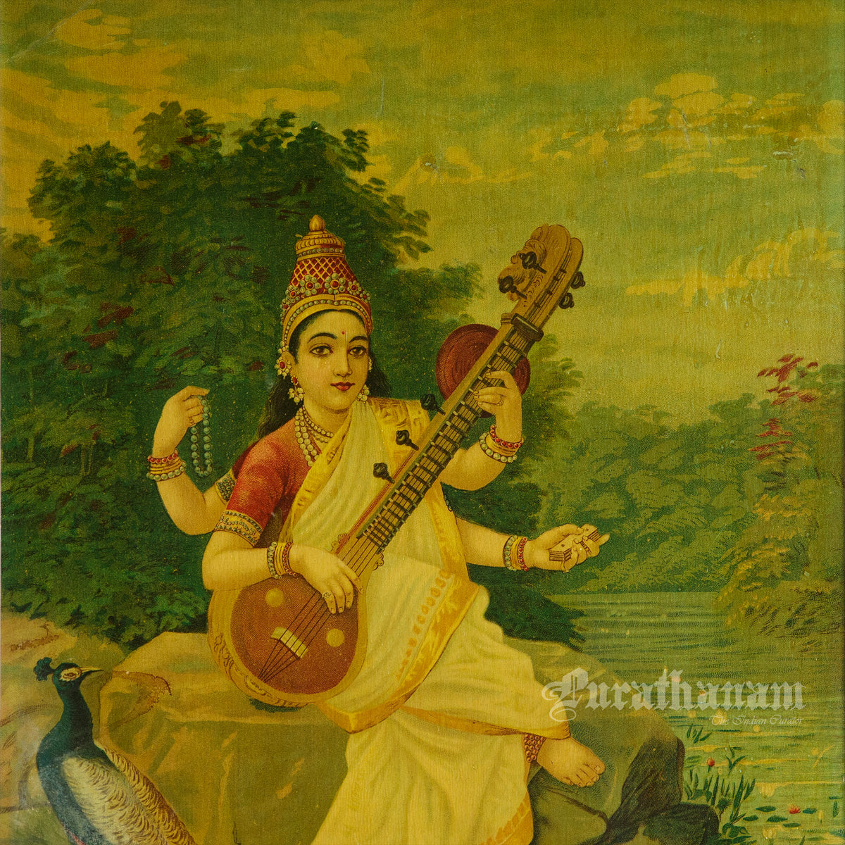 Saraswati by Ravi Varma - Oleograph Print