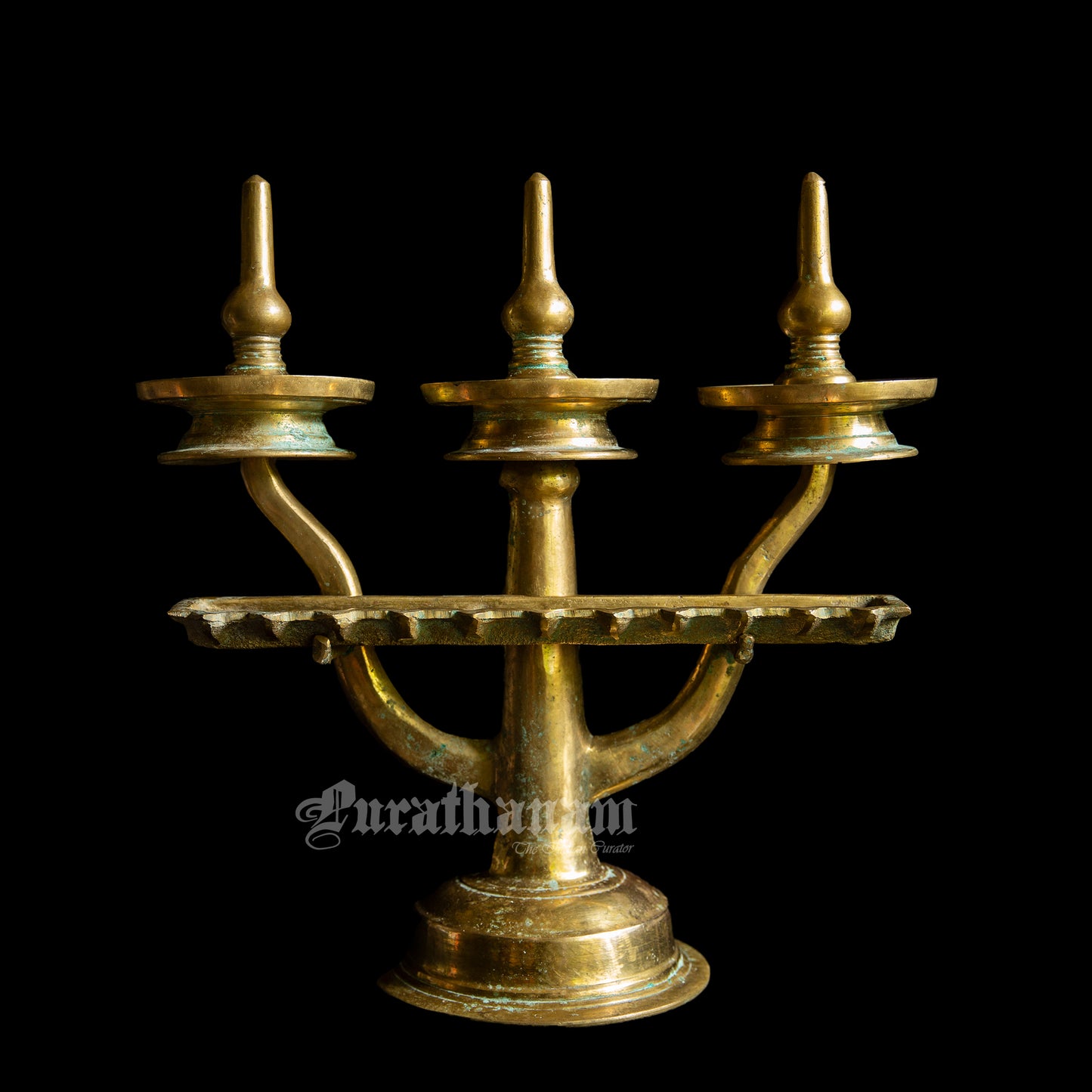 Three Branched oil Lamp/ Kavara Vilakku - Brass