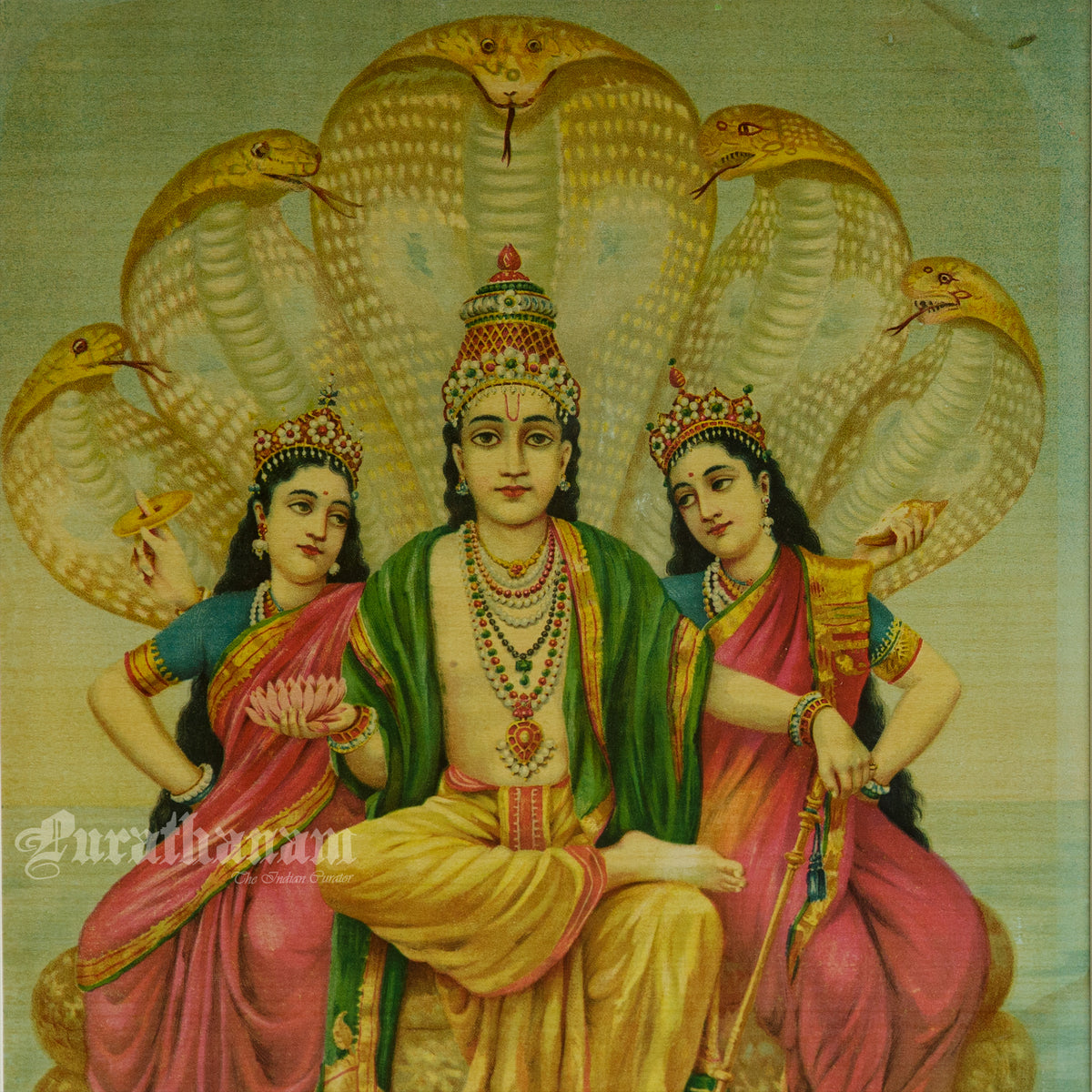 Shesh Narayan by Ravi Varma - Oleograph Print