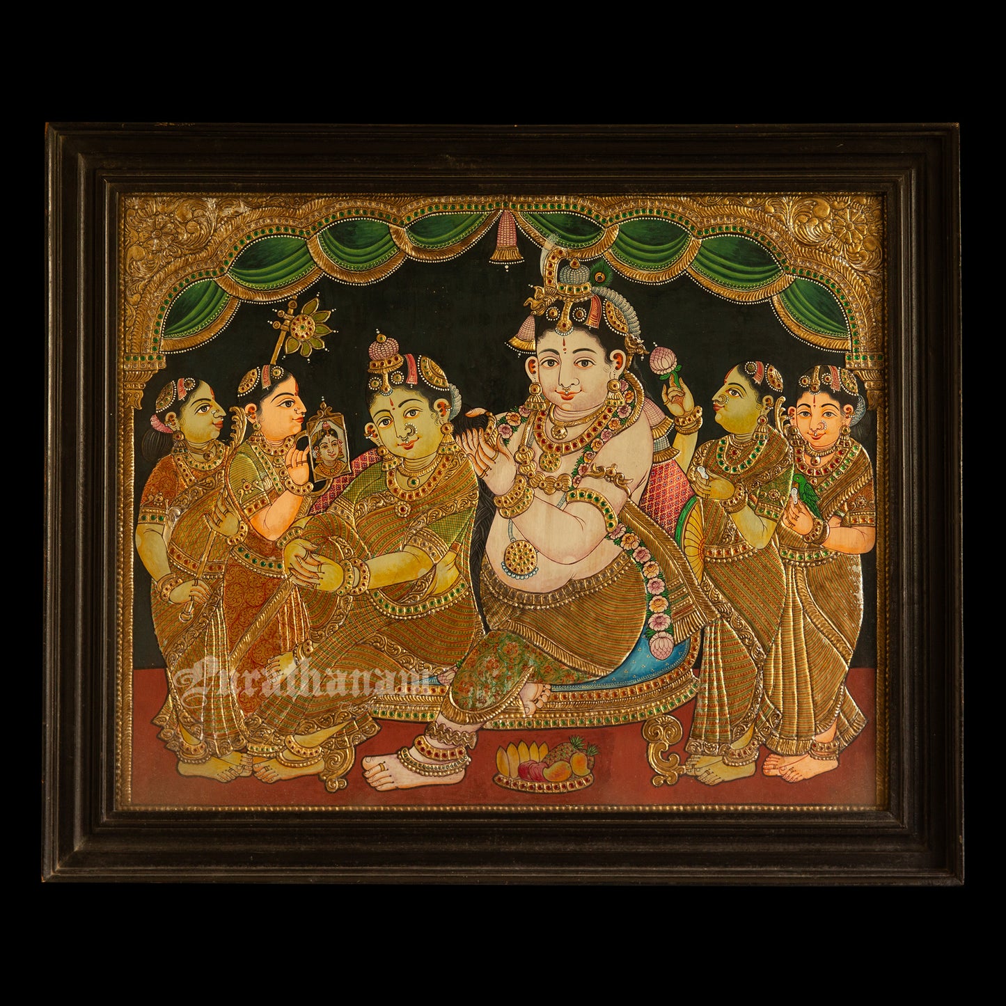 Radha Krishnan with Gopikas - Tanjore Painting