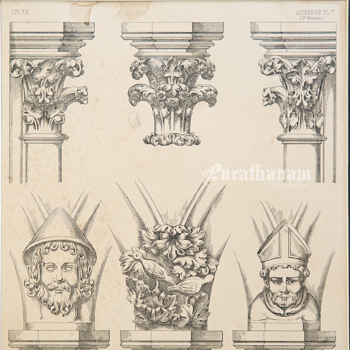 Medieval Architecture & Art-Auxerre - Plate 7 (Capital of Choirs) (Steel Engraving)