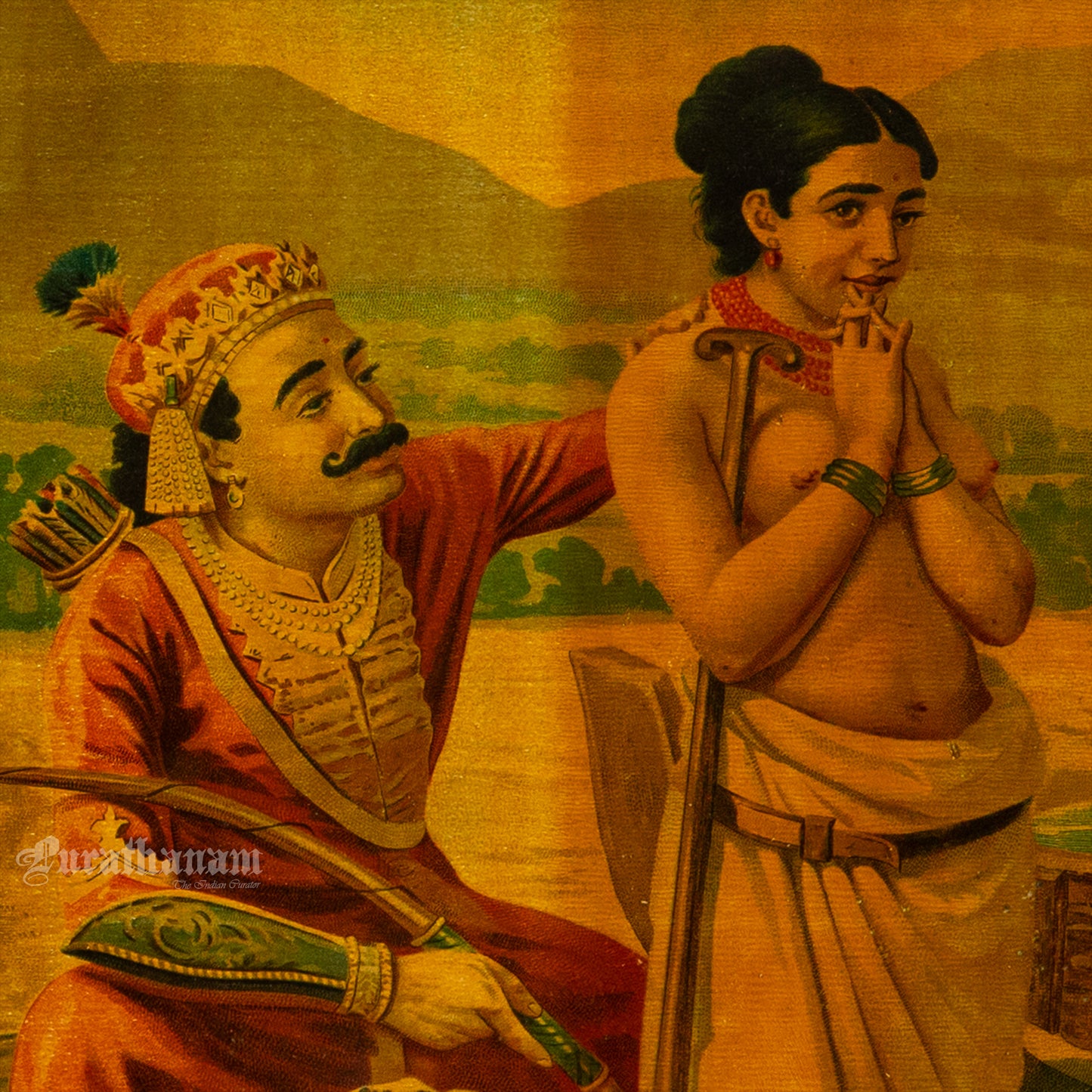 King Shantanu and Matsyagandha by Ravi Varma - Oleograph Print