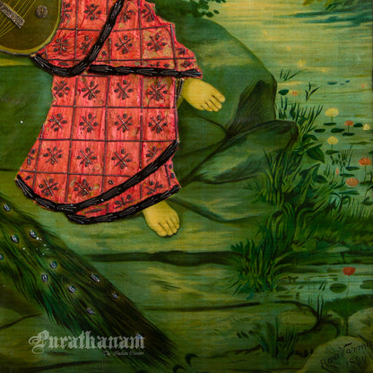 Saraswati - Oleograph Print (Ravi Varma) - Enbellished