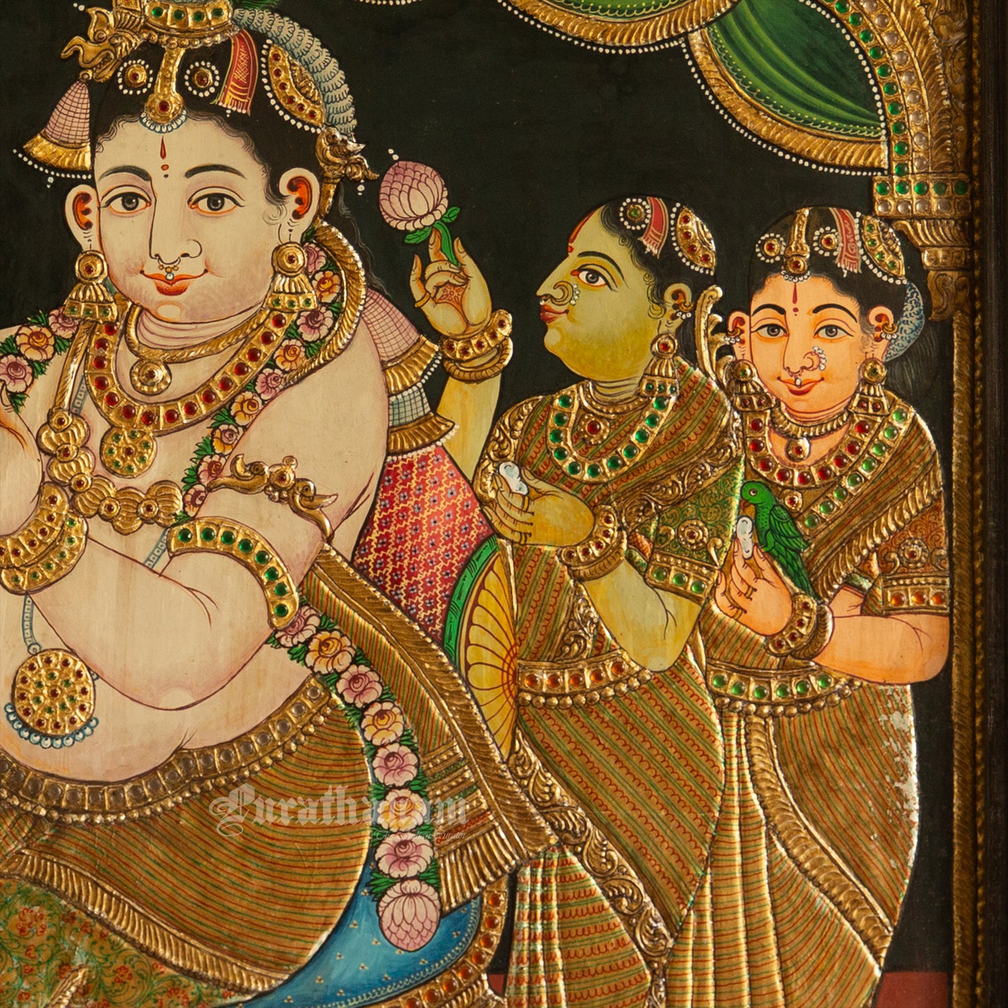 Radha Krishnan with Gopikas - Tanjore Painting