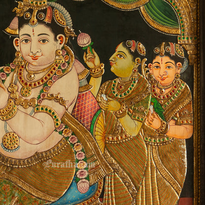 Radha Krishnan with Gopikas - Tanjore Painting