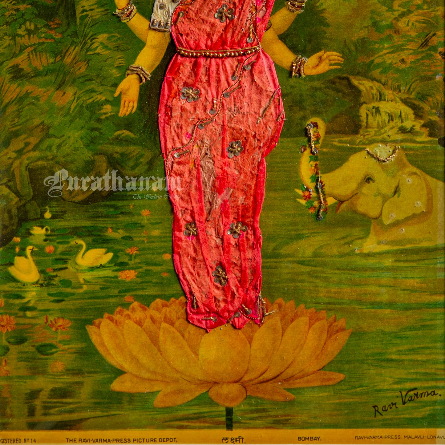 Lakshmi by Ravi Varma - Oleograph Print (Embellished)