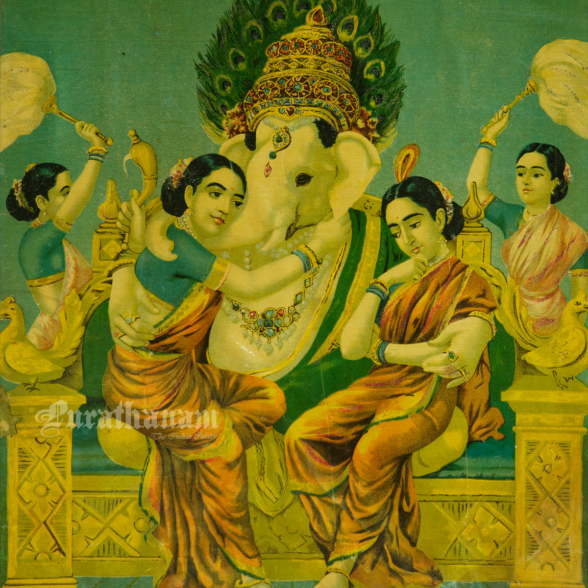 Riddhi Siddhi Ganapati  by Ravi Varma - Oleograph Print
