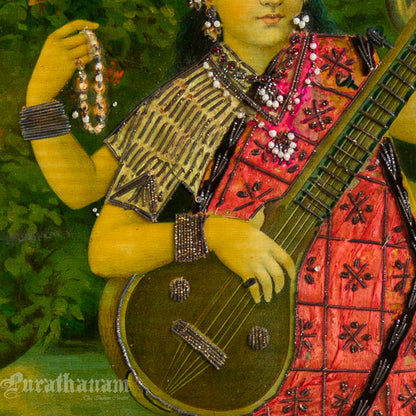 Saraswati - Oleograph Print (Ravi Varma) - Enbellished