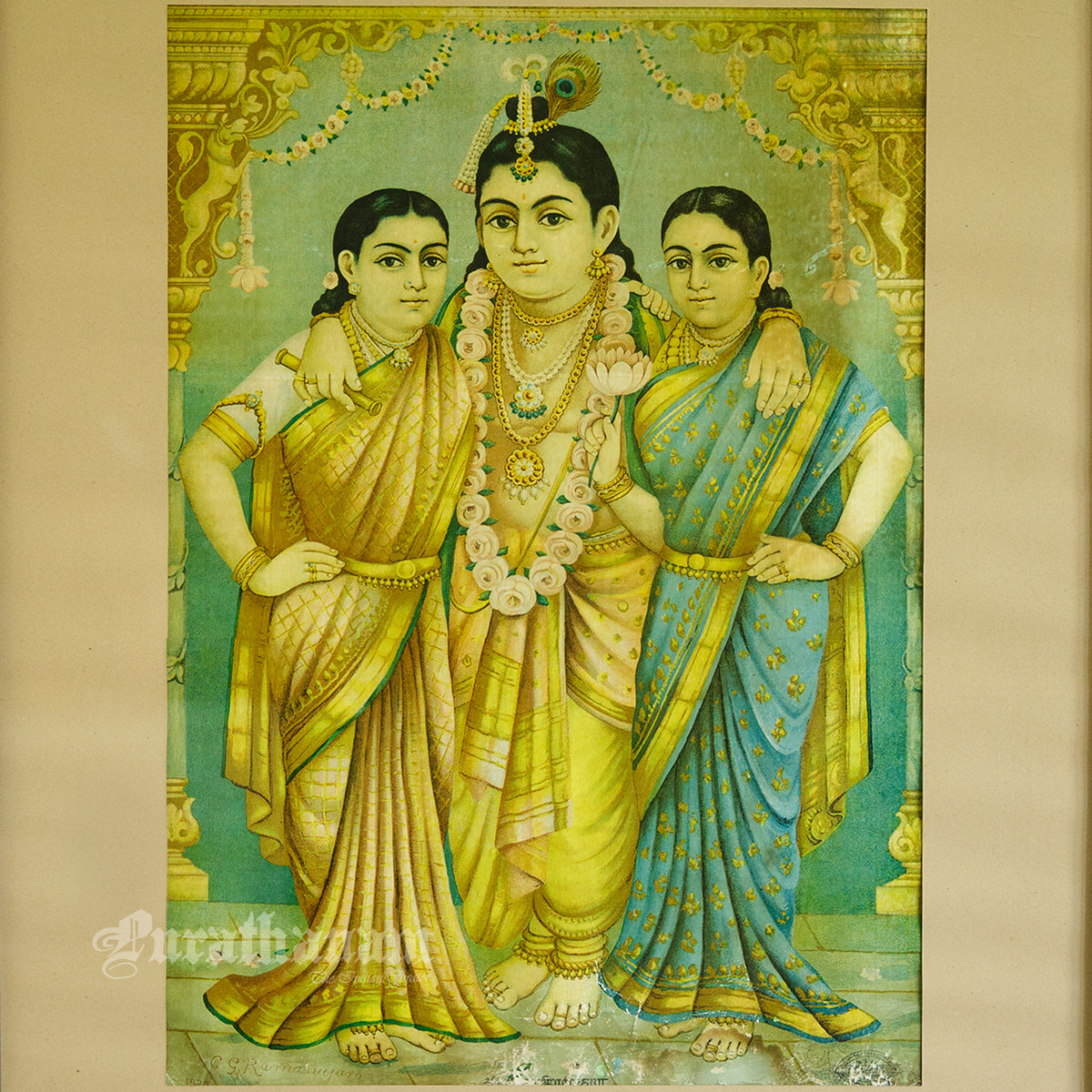 Sree Radha Rukhmini Krishna by C. G. Ramanujam - Oleograph Print