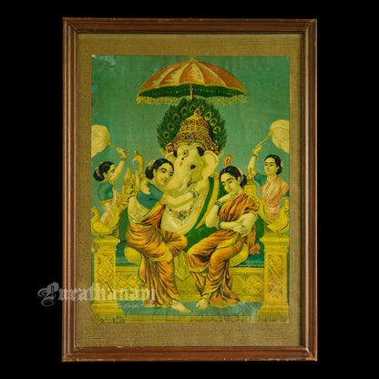 Riddhi Siddhi Ganapati  by Ravi Varma - Oleograph Print