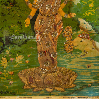 Lakshmi by Ravi Varma - Oleograph Print (Embellished)