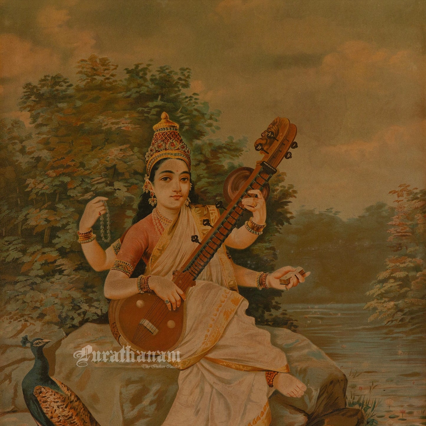 Saraswati by Ravi Varma - Lithograph Print -  Ravi Varma FAL Press