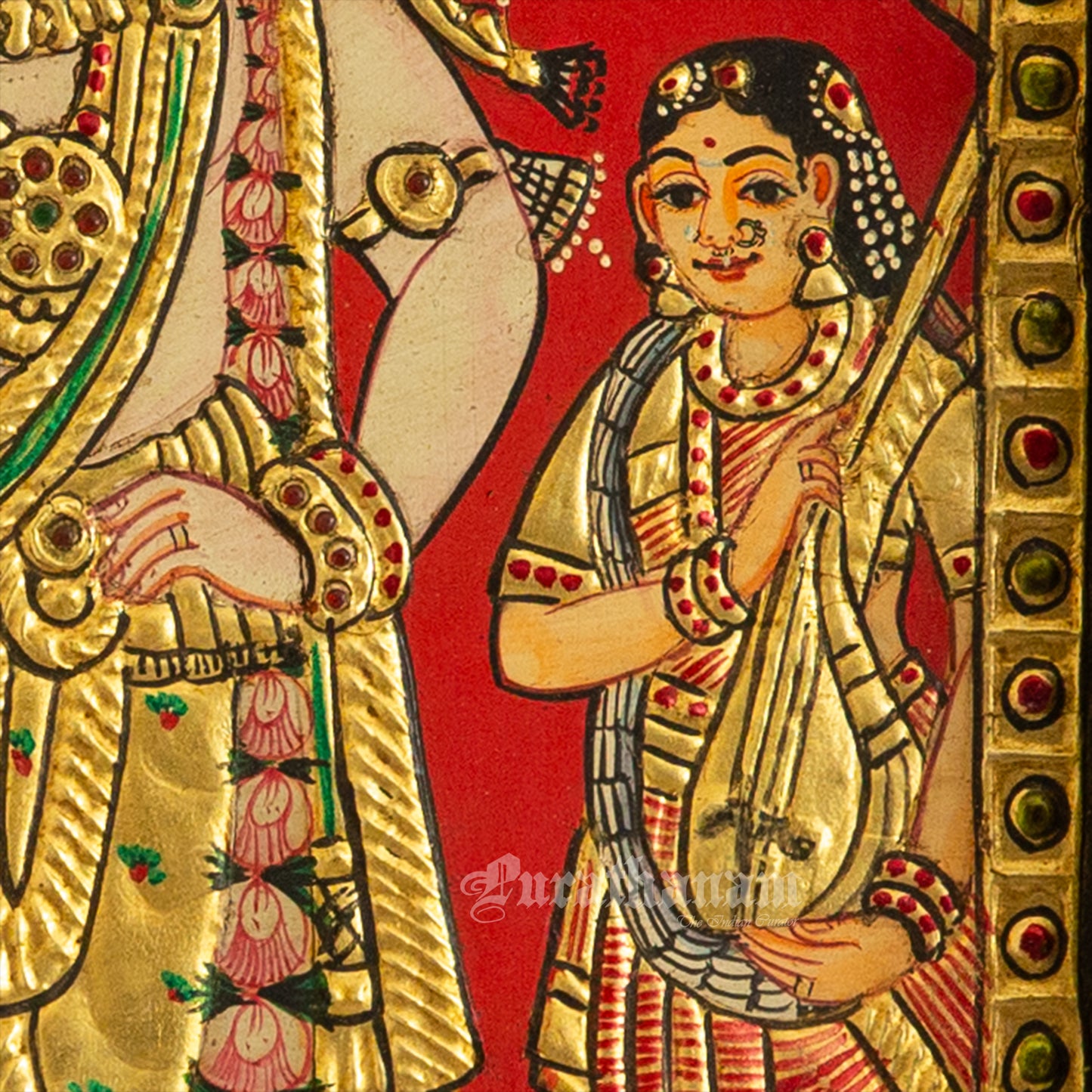 Krishna and his musical attendants - Tanjore Painting