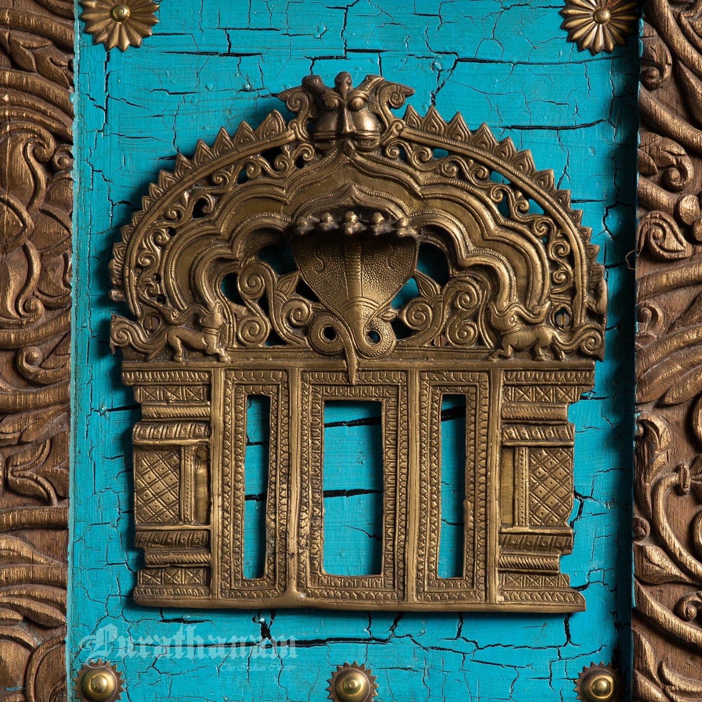 Brass Prabhavali mounted on Antique Wooden Plaque