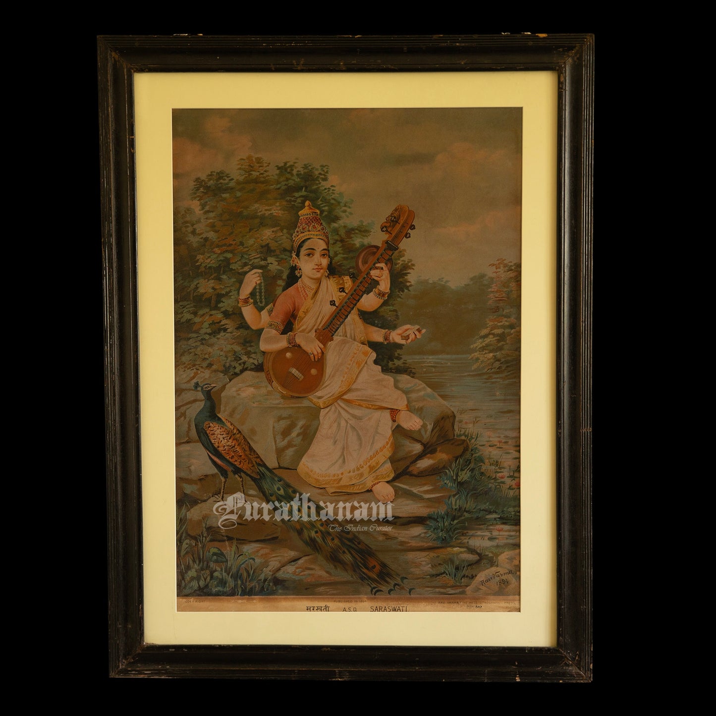 Saraswati by Ravi Varma - Lithograph Print -  Ravi Varma FAL Press