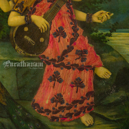 Saraswati by Ravi Varma - Oleograph Print  - Enbellished