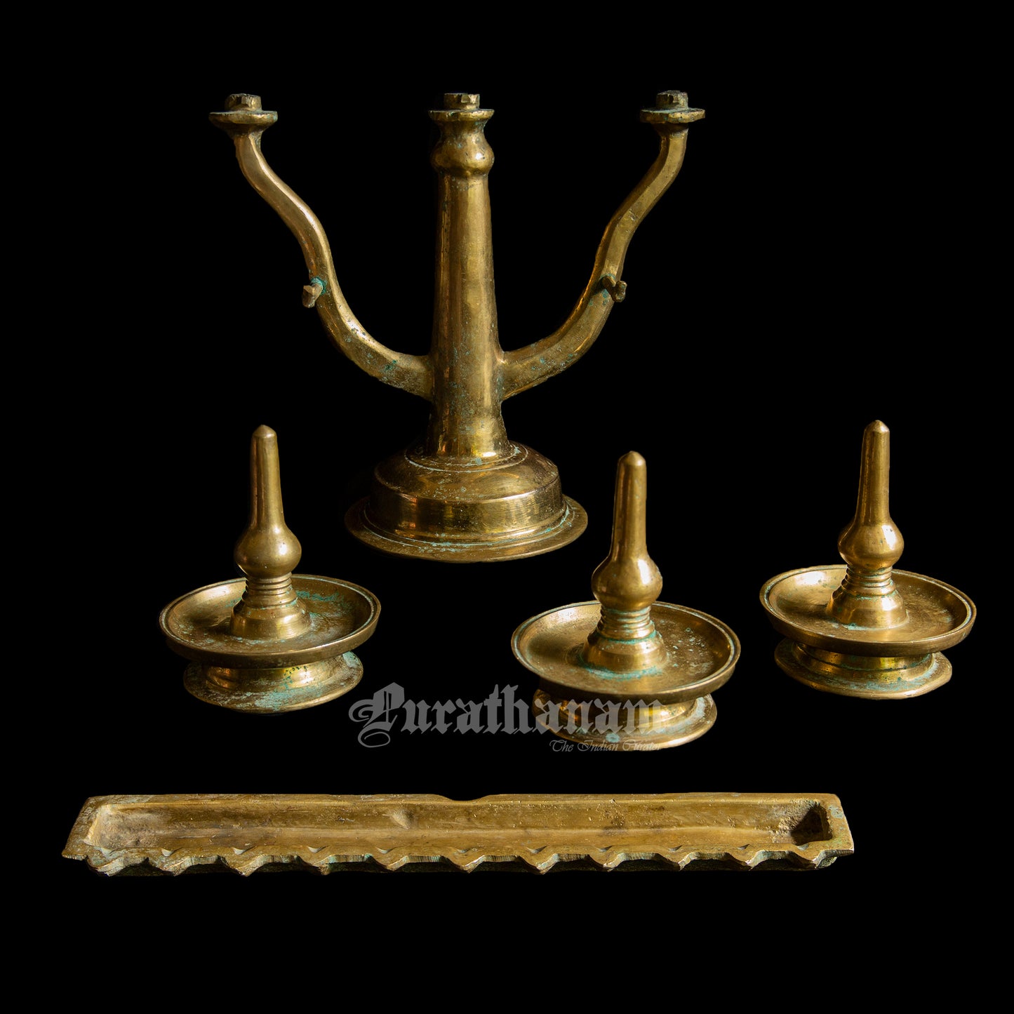 Three Branched oil Lamp/ Kavara Vilakku - Brass