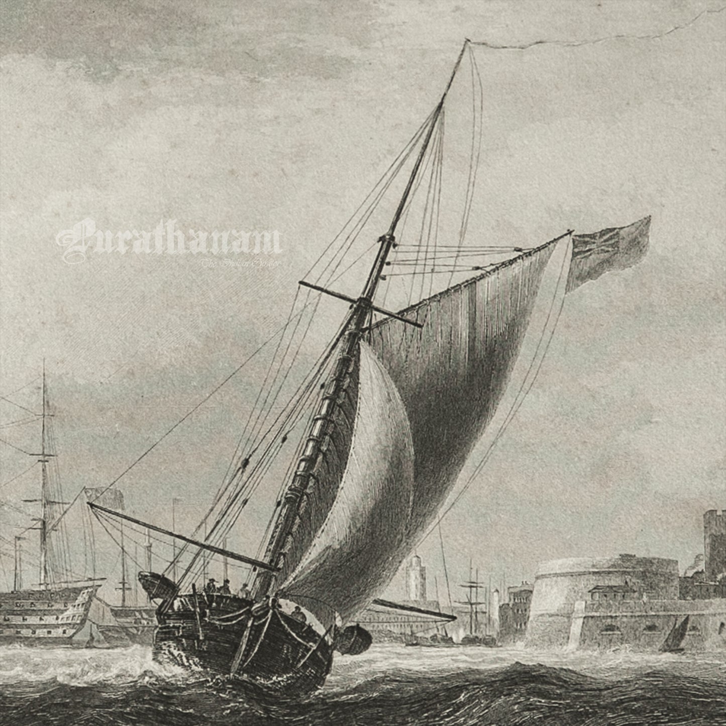 Entrance to Portsmouth Harbour  -Steel Engraving