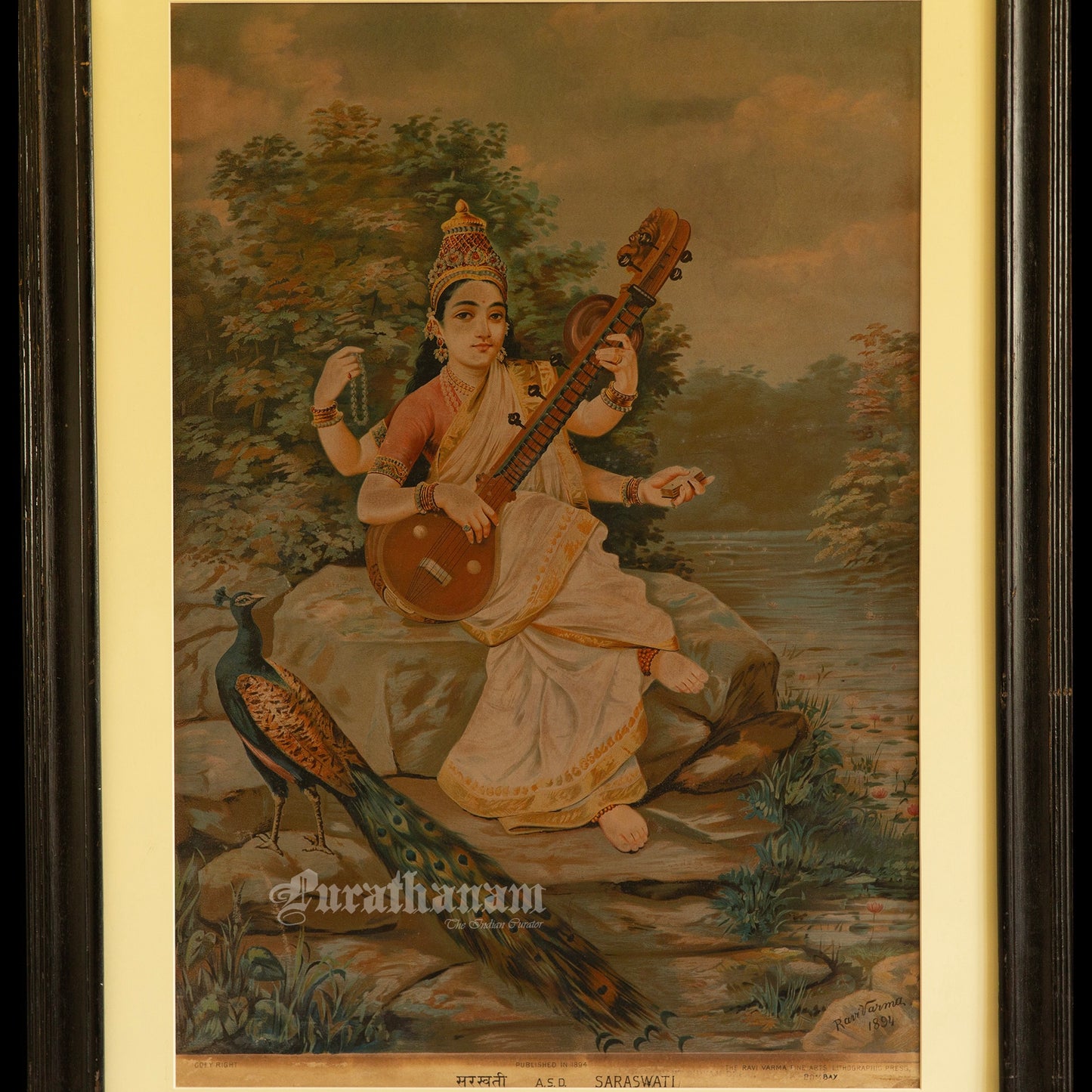 Saraswati by Ravi Varma - Lithograph Print -  Ravi Varma FAL Press