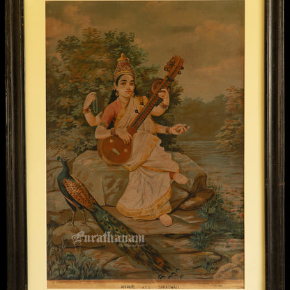 Saraswati by Ravi Varma - Lithograph Print -  Ravi Varma FAL Press