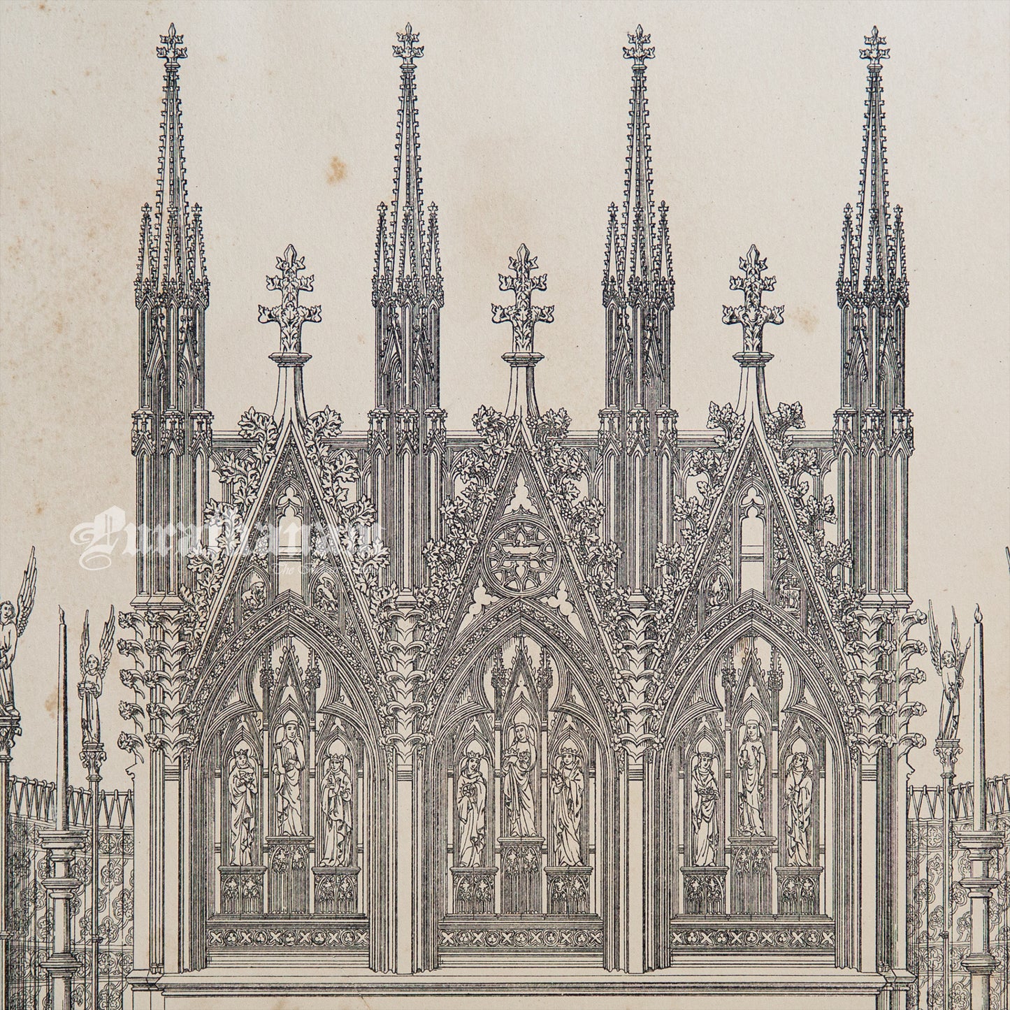 Medieval Architecture & Art-Marbourg - Plate 8 (Perspective elevation of high alter) -Steel Engraving