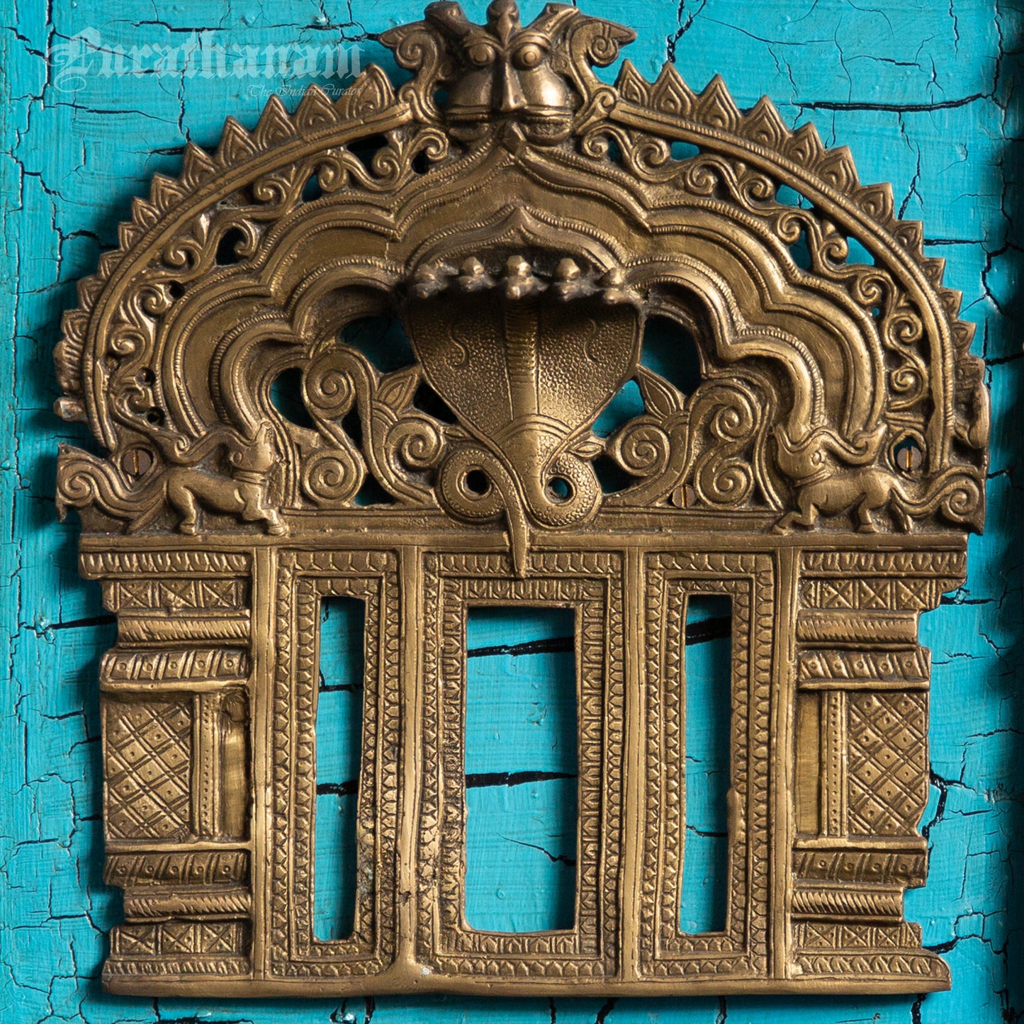 Brass Prabhavali mounted on Antique Wooden Plaque