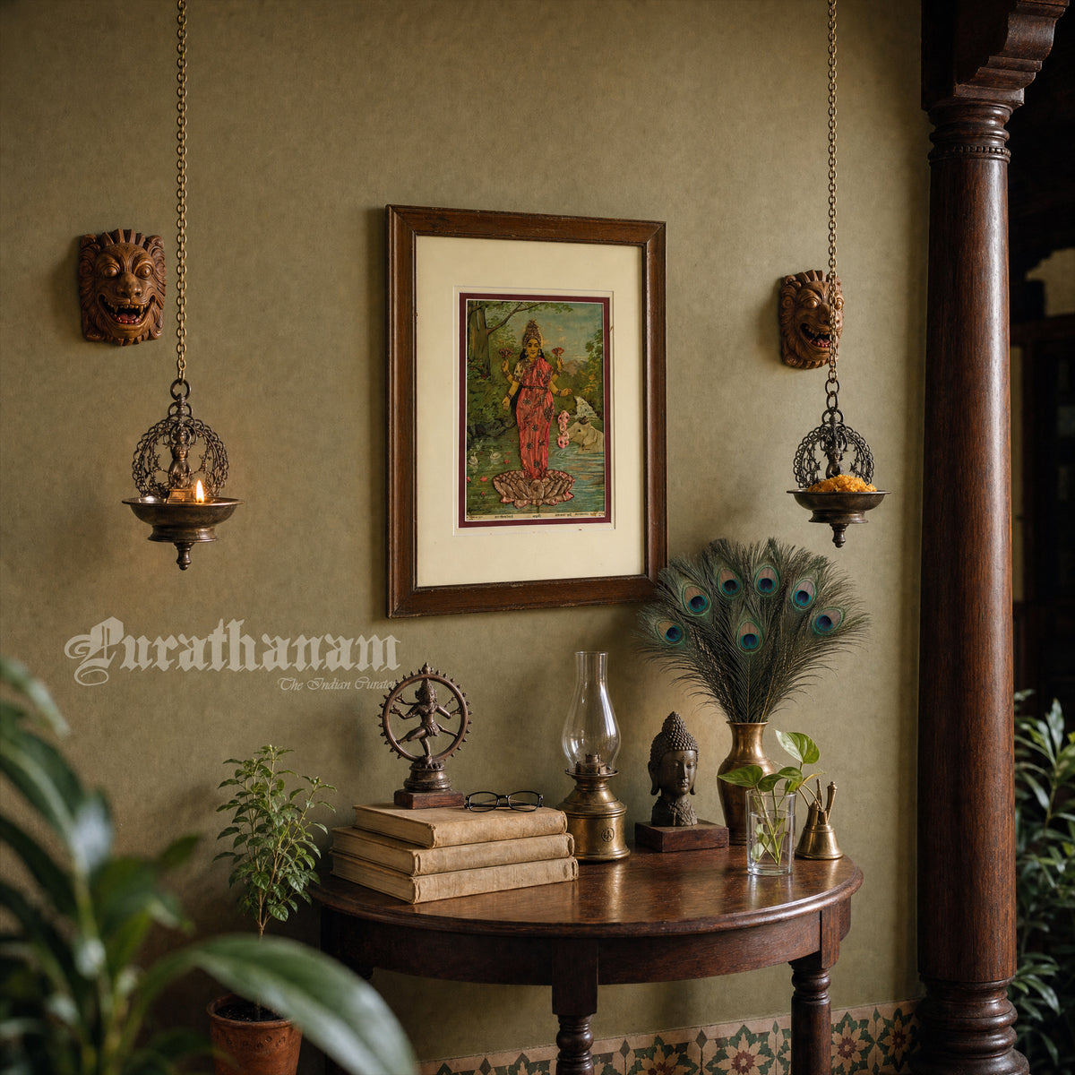 Lakshmi by Ravi Varma -  Oleograph Print Embellished