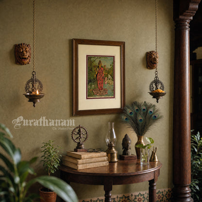 Lakshmi by Ravi Varma -  Oleograph Print Embellished