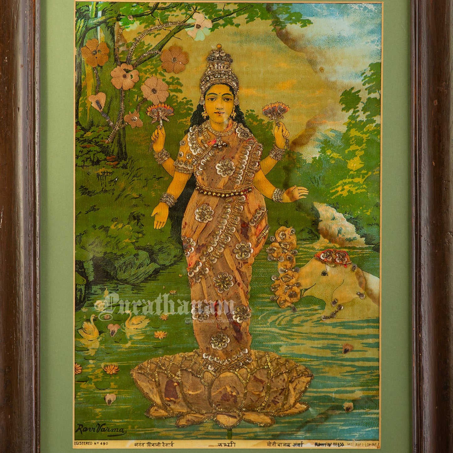 Lakshmi by Ravi Varma - Oleograph Print (Embellished)