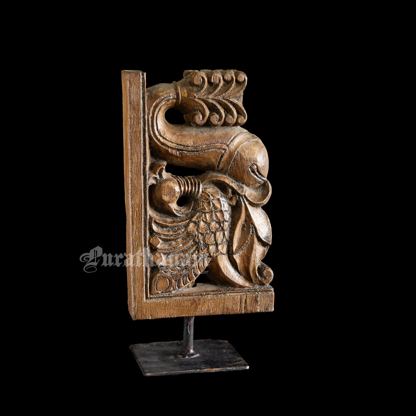 Annapakshi and Makara Antique Teak Wood Temple Corbel